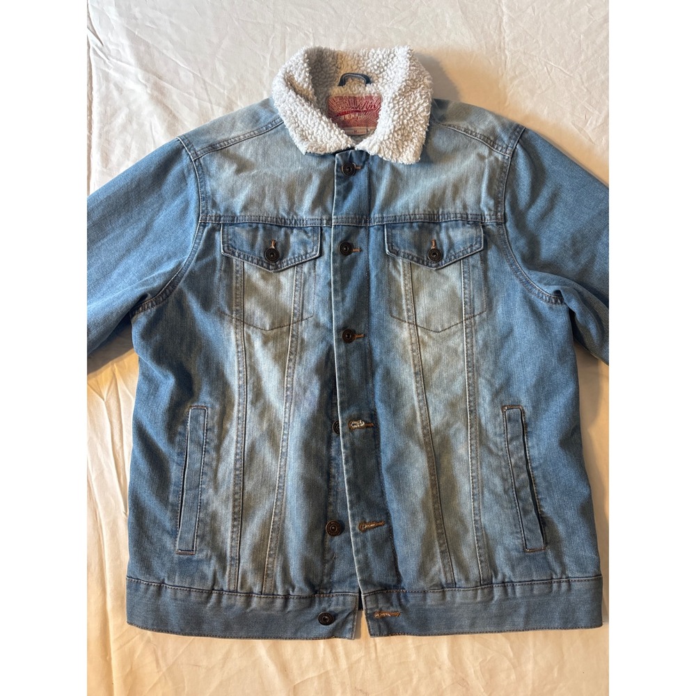 Brooklyn Cloth Sherpa Lined Denim Trucker Jacket Mens Medium Light Wash